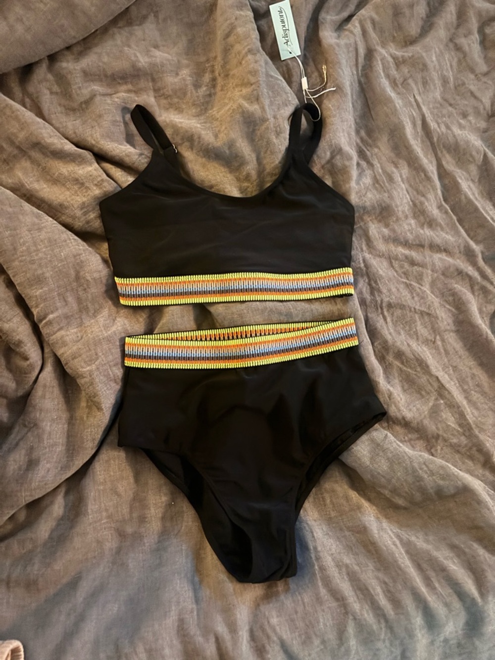 Swimsuits For All Black Two-Piece Bikini with Rainbow Elastic Trim